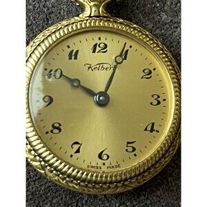 Vintage Kelbert Swiss Pocket Watch Gold‎ Tone - Floral Back